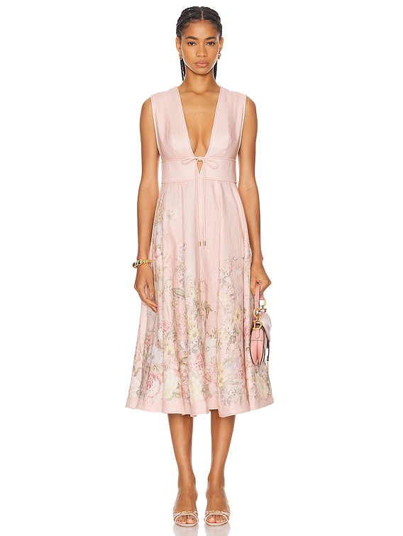 Zimmermann Waverly Plunge Midi Dress in Pink Floral | FWRD