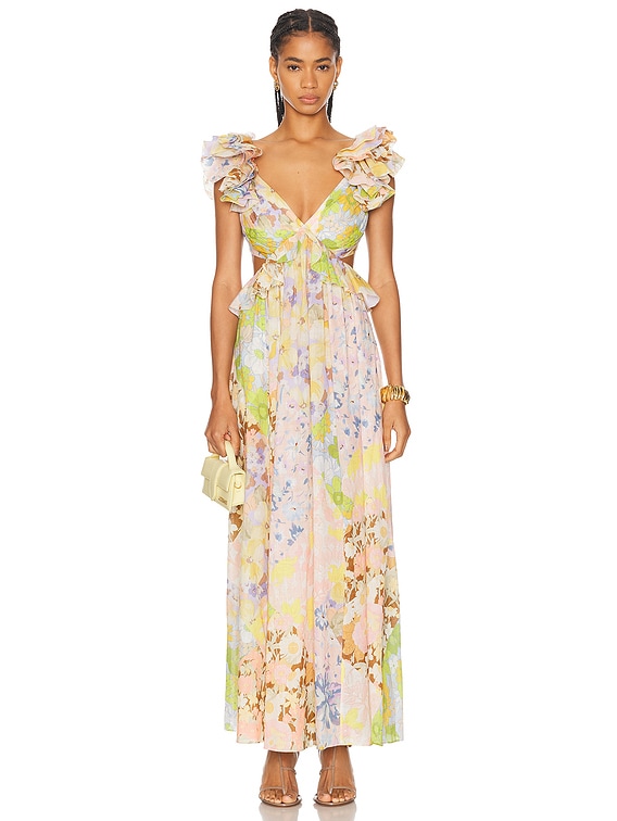 Zimmermann Pop Ruffle Sleeve Midi Dress in Patch Floral | FWRD