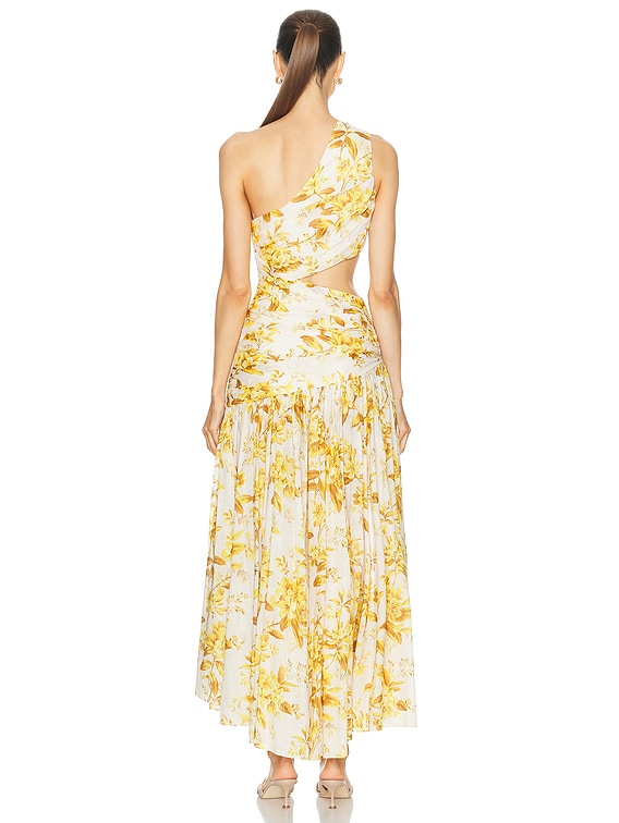 ワンピース Zimmermann DRESS (1746DRS254) Zimmermann Golden Asymmetric Dress in Yellow Toile Floral | FWRD