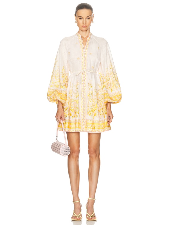 ZIMMERMANN Golden Buttoned Mini Dress リネン ミニドレス Zimmermann Golden Buttoned Mini Dress in Pink & Gold Floral