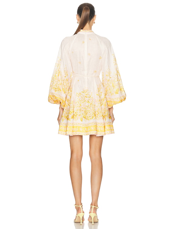 ZIMMERMANN Golden Buttoned Mini Dress リネン ミニドレス Zimmermann Golden Buttoned Mini Dress in Pink & Gold Floral