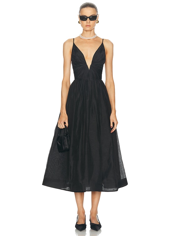 ワンピース Zimmermann SS25 V NECK MIDI DRESS (4392DS251 MIT) Zimmermann Illustration V Neck Midi Dress in Black | FWRD
