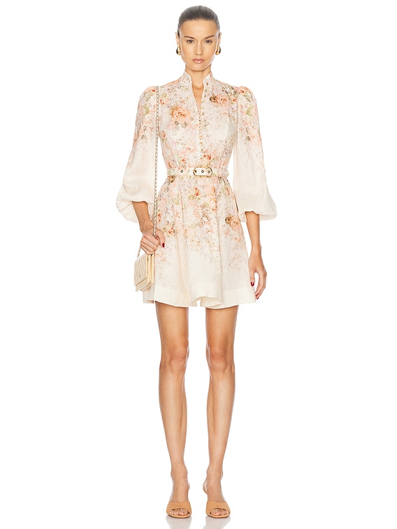 Zimmermann Illustration Buttoned Mini Dress in Cream Rococo