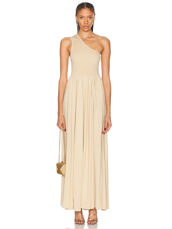 Zimmermann Crush Metallic Asymmetric Maxi Dress in Gold | FWRD