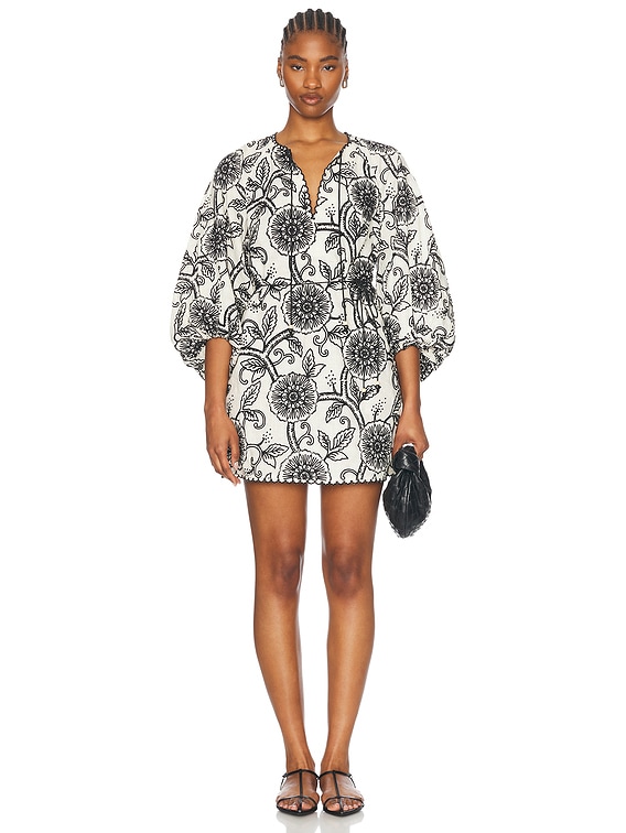 Zimmermann Tallow Embroidered Mini Dress in Ivory & Black | FWRD