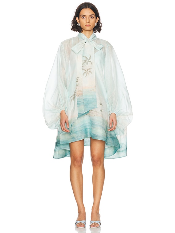 Zimmermann Illuminate Billow Mini Dress in Blue Seascape | FWRD