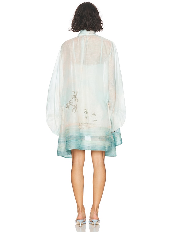 Zimmermann Illuminate Billow Mini Dress in Blue Seascape | FWRD