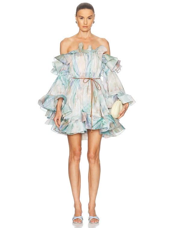 Zimmermann Illuminate Flounce Mini Dress in Blue Agate | FWRD