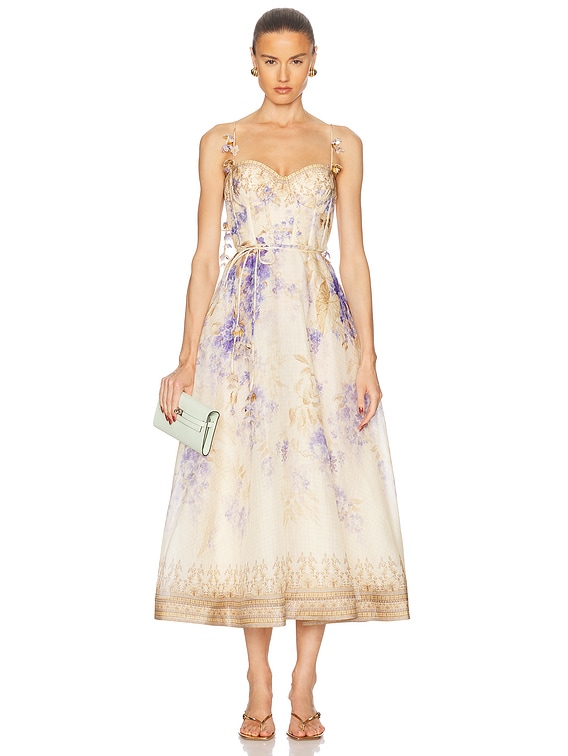 【Zimmermann】DAWNING PICNIC DRESS コルセット ミディ Zimmermann Harmony Tie Shoulder Midi Dress in Kaleidoscope