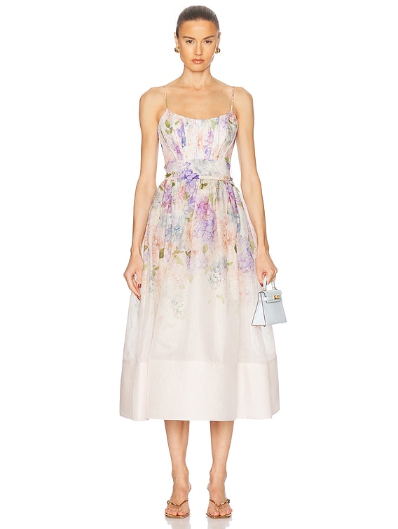 【Zimmermann】DAWNING PICNIC DRESS コルセット ミディ Zimmermann Dawning Picnic Dress in Lilac Floral | FWRD