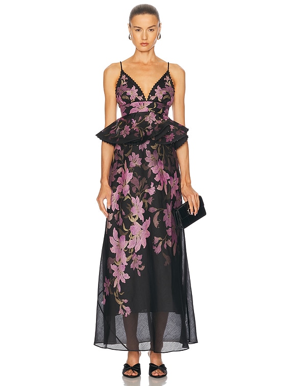 Zimmermann Dawning Ruffle Slip Dress in Black Lily | FWRD