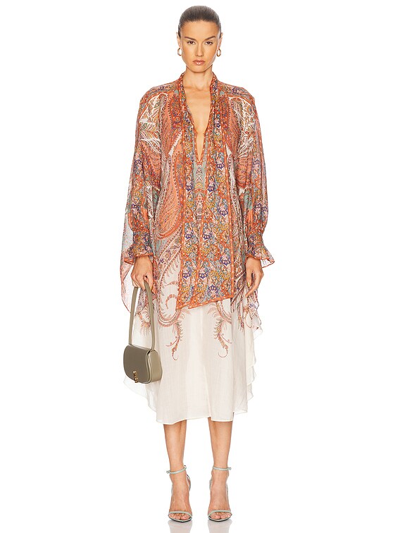 Zimmermann Rhiannon Tie Neck Midi Dress in Cream Paisley | FWRD Zimmermann Rhiannon Tie Neck Midi Dress in Cream Paisley | FWRD