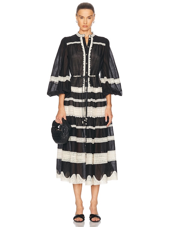 Zimmermann Rhiannon Lace Billow Dress in Black & Cream | FWRD