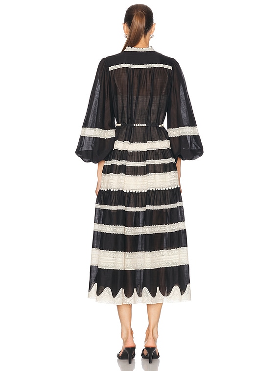 Zimmermann Rhiannon Lace Billow Dress in Black & Cream | FWRD