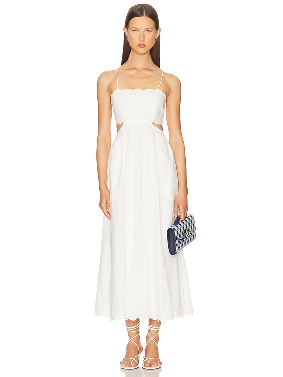 パーティードレス Zimmermann 1760DSS251 Dresses Rhiannon scallop midi dress Zimmermann Rhiannon Scallop Midi Dress in Ivory | FWRD