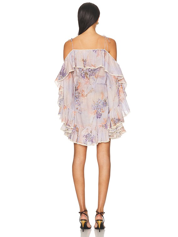 ワンピース ZIMMERMANN CASCADIAN COTTON MINI DRESS Zimmermann Cascadian Ruffle Mini Dress in Lilac Botanical