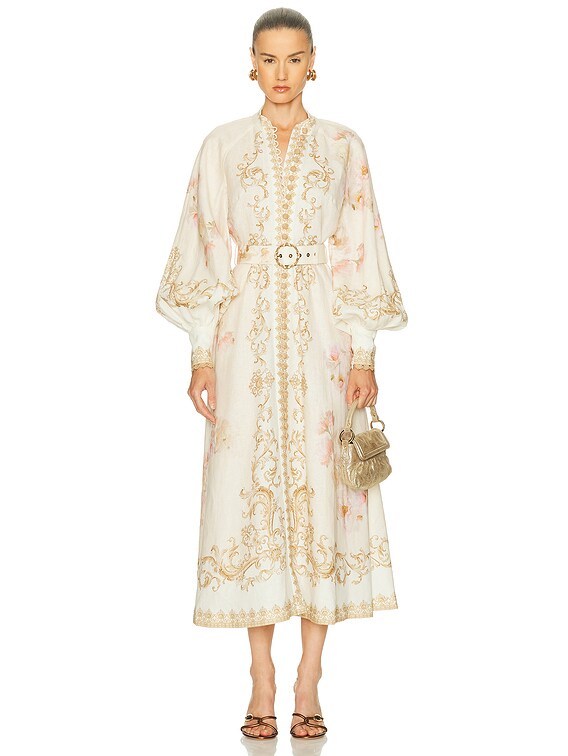 Zimmermann Hypnotic Buttoned Midi Dress in Cream Peony | FWRD