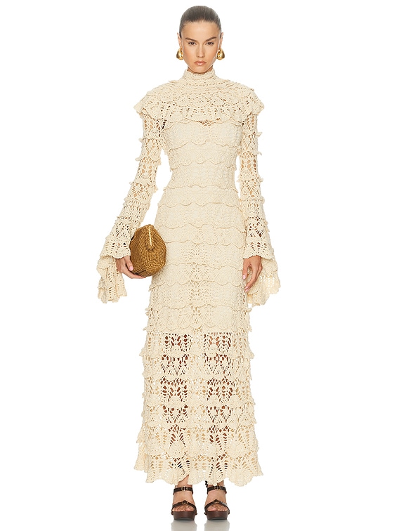Zimmermann Hypnotic Hand Crochet Gown in Chalk | FWRD