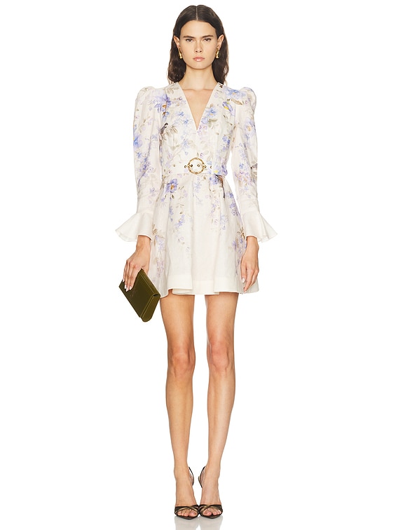 Zimmermann Luna Plunge Mini Dress in Blue Songbird | FWRD