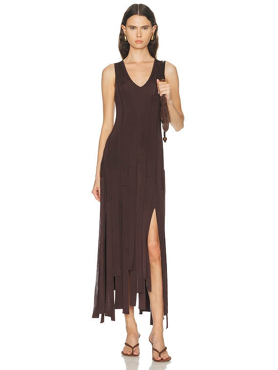 Zimmermann Luna Fringe Midi Dress in Chocolate | FWRD