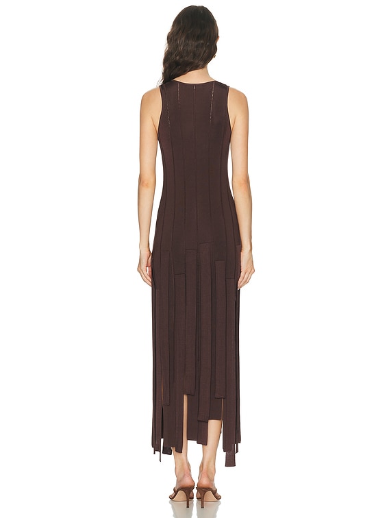 Zimmermann Luna Fringe Midi Dress in Chocolate | FWRD Zimmermann Luna Fringe Midi Dress in Chocolate | FWRD