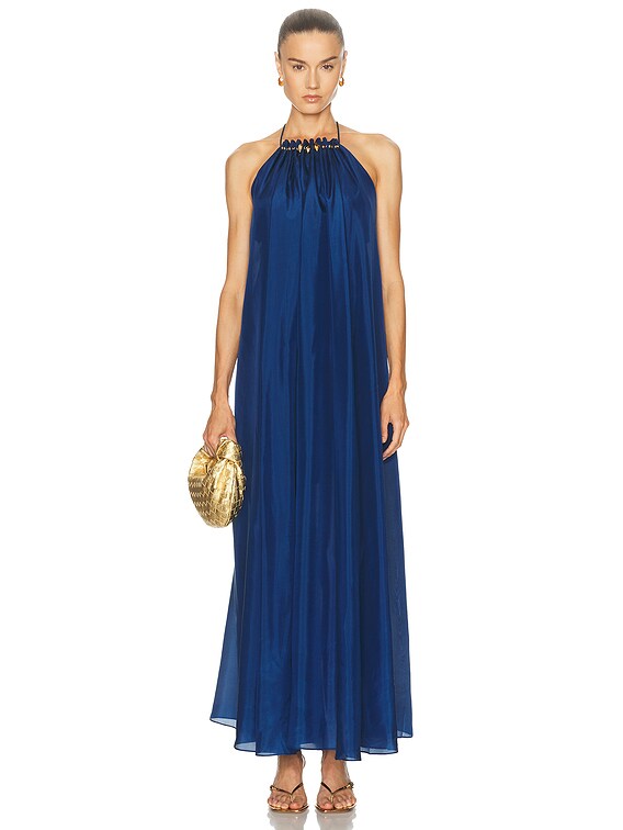aster blue dress Aster Navy Floral Embellished Cape Sleeve Maxi Dress – Frock and Frill main image 1