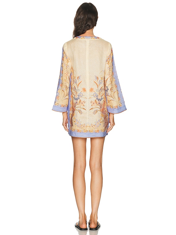 Zimmermann Indra Tunic Mini Dress in Biscuit Scarf Floral | FWRD