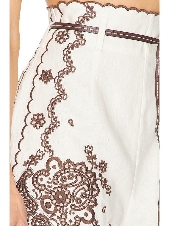 Zimmermann Ascension Embroidered Short in Ivory & Chocolate | FWRD