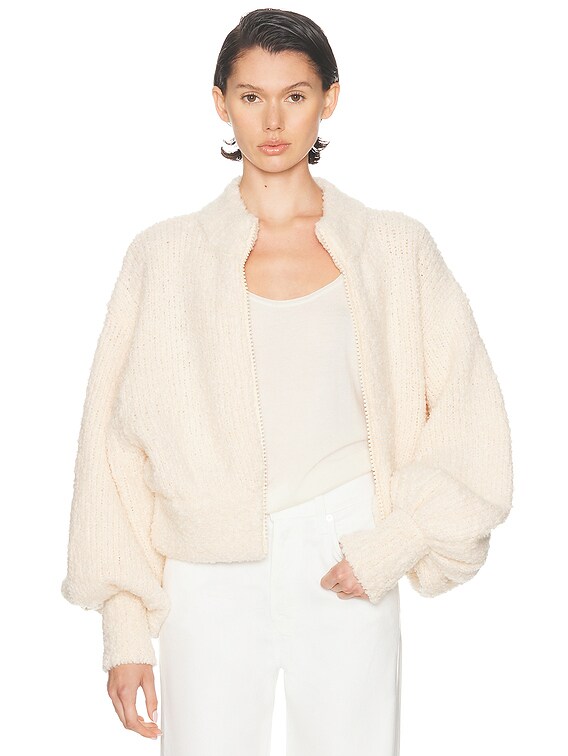 Zimmermann Hypnotic Boucle Knit Bomber Jacket in Chalk | FWRD