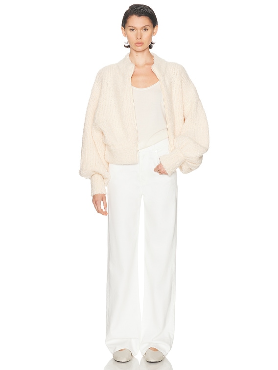 Zimmermann Hypnotic Boucle Knit Bomber Jacket in Chalk | FWRD