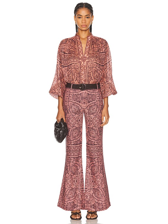 Zimmermann Ottie Flared Pant in Coral Paisley | FWRD