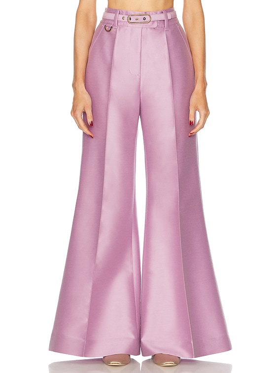 パンツ Zimmermann Pastel pink silk wide-leg Tuck pant Zimmermann Pink Silk Pants | italist