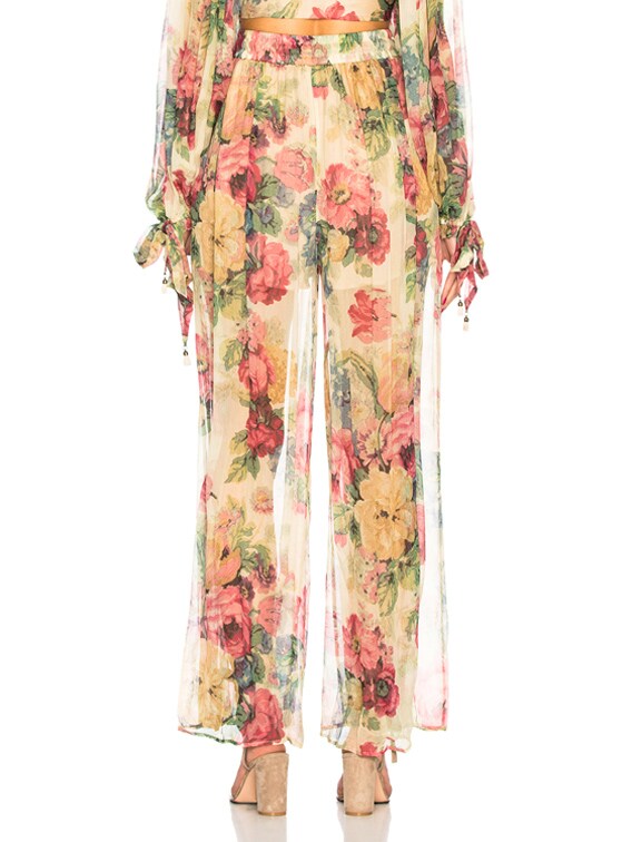 Zimmermann Melody Wide Leg Pant in Taupe Floral | FWRD