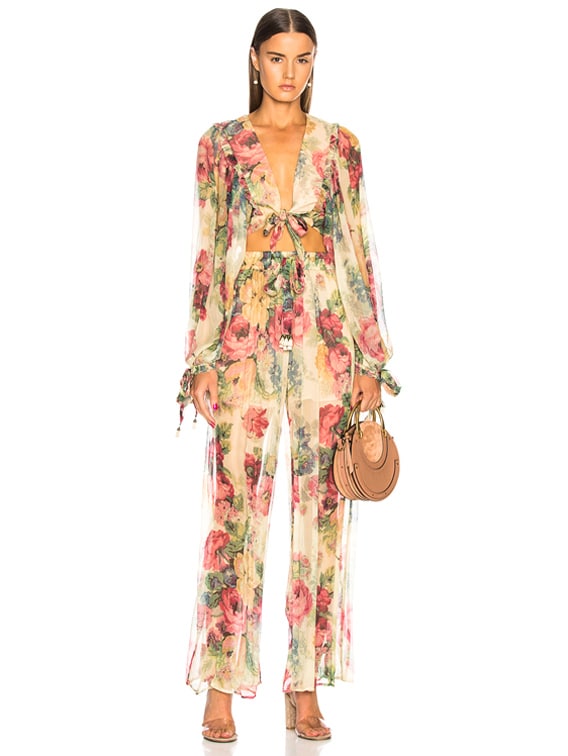 Zimmermann Melody Wide Leg Pant in Taupe Floral | FWRD