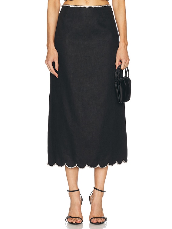 スカート ZIMMERMANN CRUSH COTTON MIDI SKIRT ZIMMERMANN Crush crystal-embellished scalloped linen midi