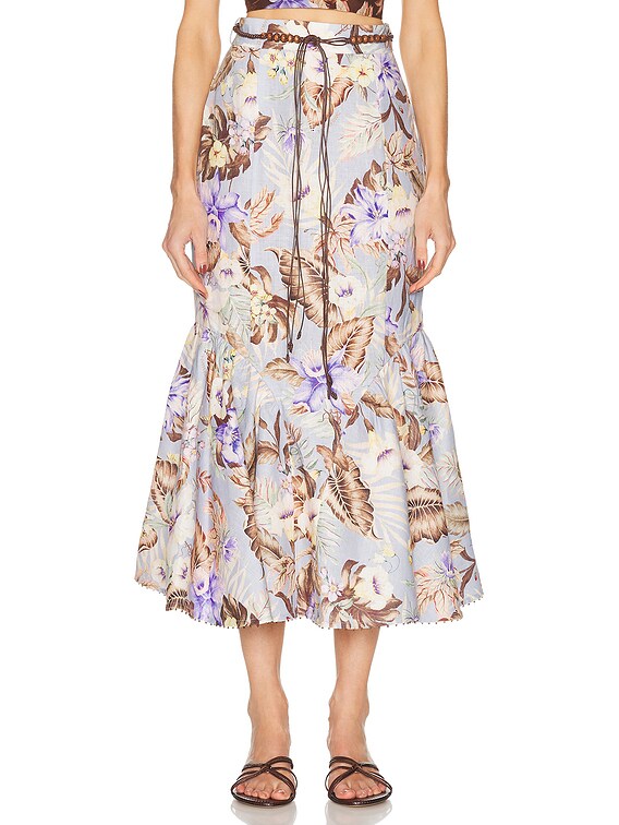 Zimmermann Coco Fit And Flare Midi Skirt in Powder Blue