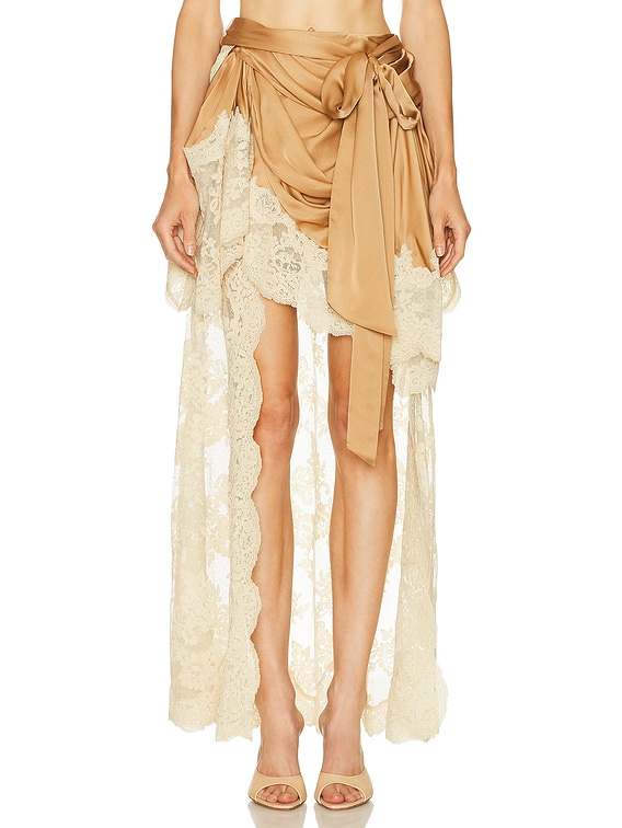 Zimmermann Hypnotic Satin Drape Skirt in Biscuit | FWRD