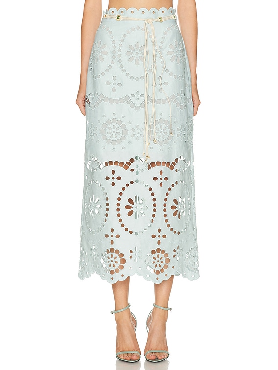 Zimmermann Awaken Embroidered Skirt in Mint | FWRD