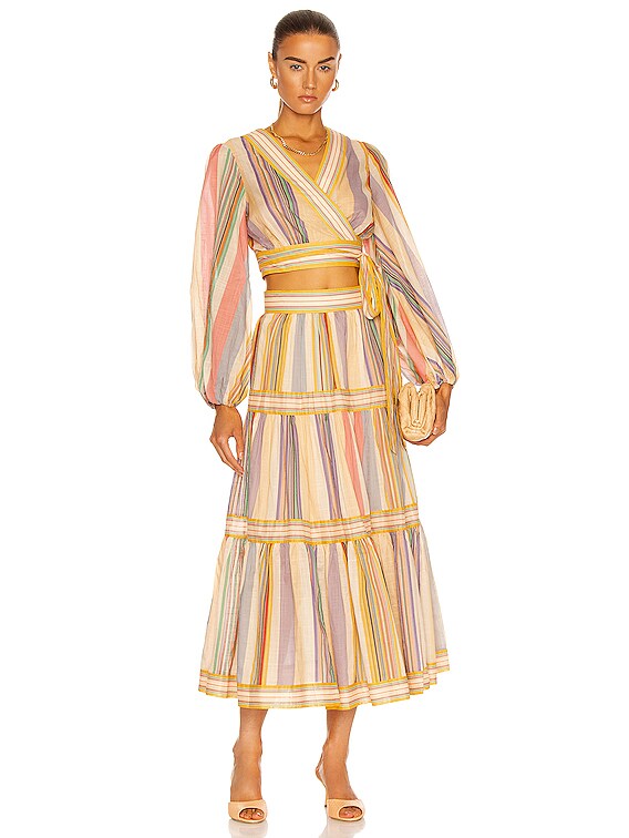 Zimmermann Mae Long Tiered Skirt in Multi Stripe | FWRD Zimmermann Mae Long Tiered Skirt in Multi Stripe | FWRD