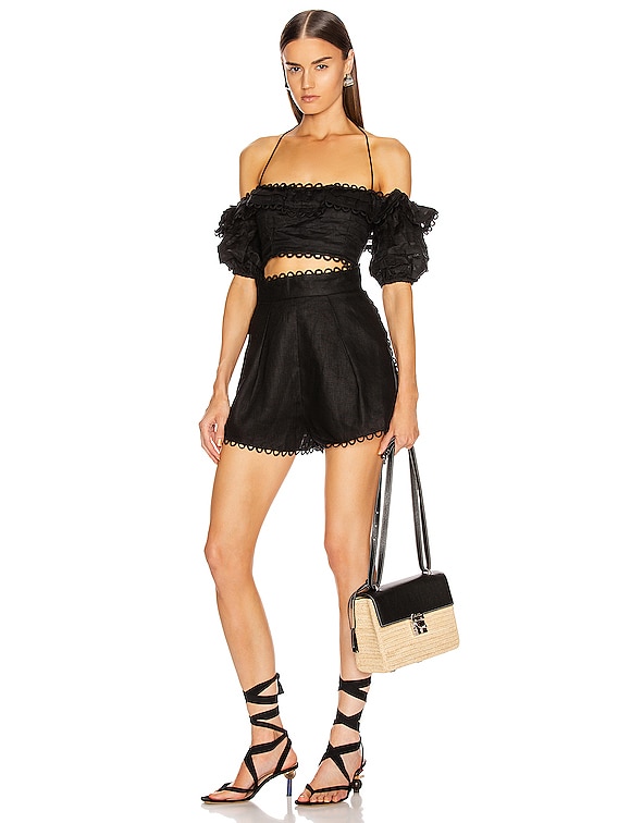 Zimmermann Allia Pintuck Off Shoulder Top in Noir | FWRD