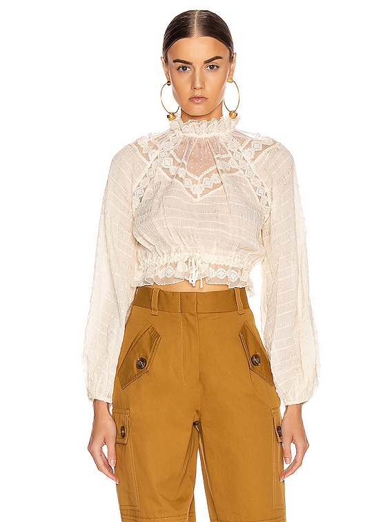 Zimmermann Sabotage Lace Yoke Top in Pearl