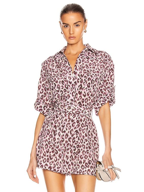 Zimmermann Super Eight Silk Safari Shirt in Candy Leopard | FWRD