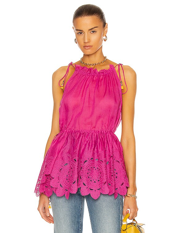 Zimmermann Teddy Scallop Tie Top in Fuchsia | FWRD