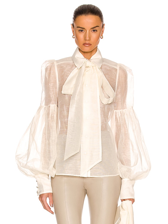 Zimmermann Dancer Tie Neck Blouse in Natural | FWRD