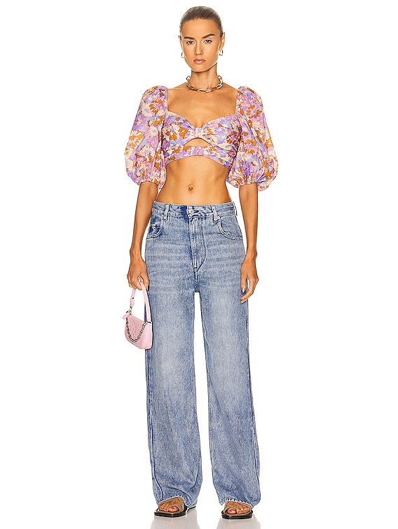 Zimmermann Violet Twist Front Bodice Top in Purple Multi