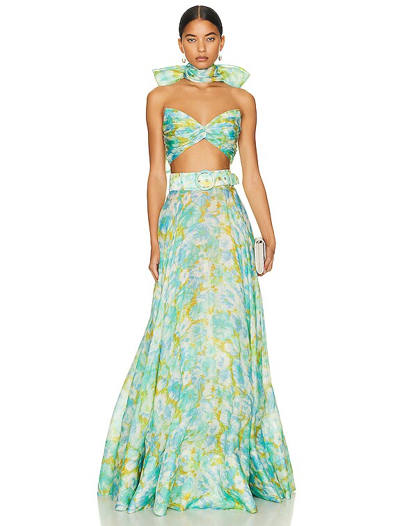 Zimmermann High Tide Twist Crop Bodice Top in Aqua Ikat