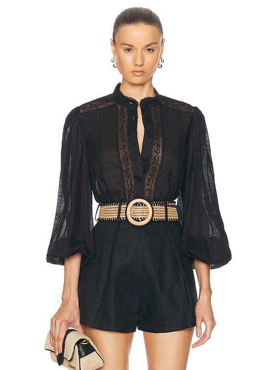 Zimmermann Halliday Lace Trim Shirt in Black | FWRD
