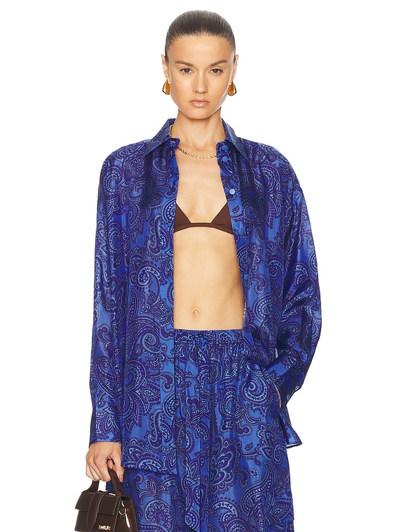 Zimmermann Ottie Relaxed Shirt in Blue Paisley | FWRD