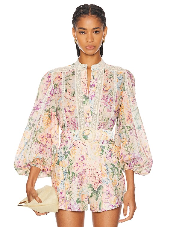 Zimmermann Halliday Lace Trim Shirt in Multi Watercolour