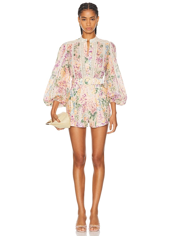 Zimmermann Halliday Lace Trim Shirt in Multi Watercolour